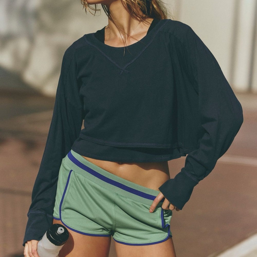 Free People Movement Navy Blue Long Sleeve Crop Top